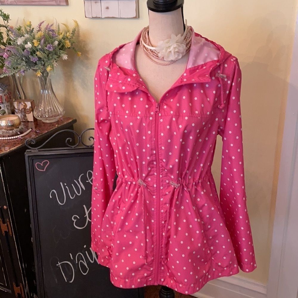 Weather Tamer Pink Polka Dot Parka ina Pocket Sz L